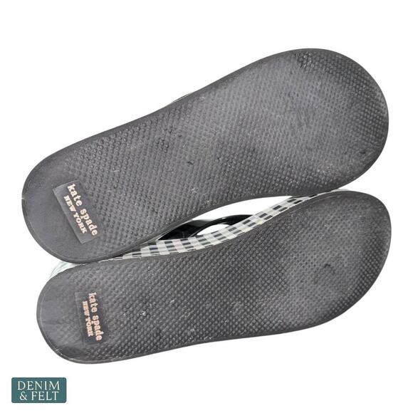Kate Spade Rina Wedge Flip Flops Black Gingham Bow Sandals Size 7B Women’s - Picture 14 of 14